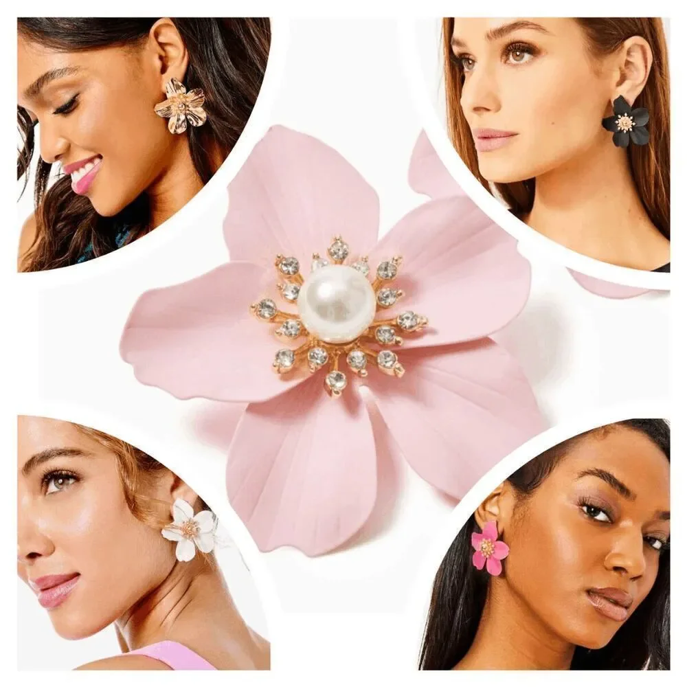 🌺 LILLY PULITZER Oversized Pearl Orchid Flower Earrings NEW WITH GIFT BAG